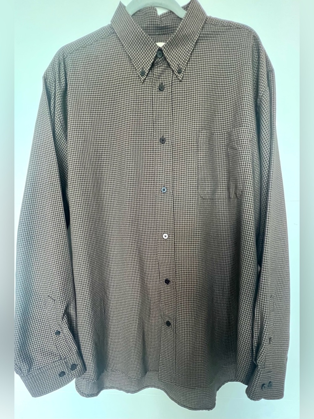 Preswick & Moore Men’s L Micro Check Button Down Rayon Blend Shirt Brown Black